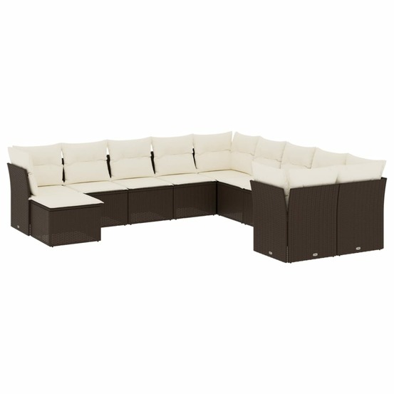 Salon de jardin et coussins 11 pcs marron résine tressée