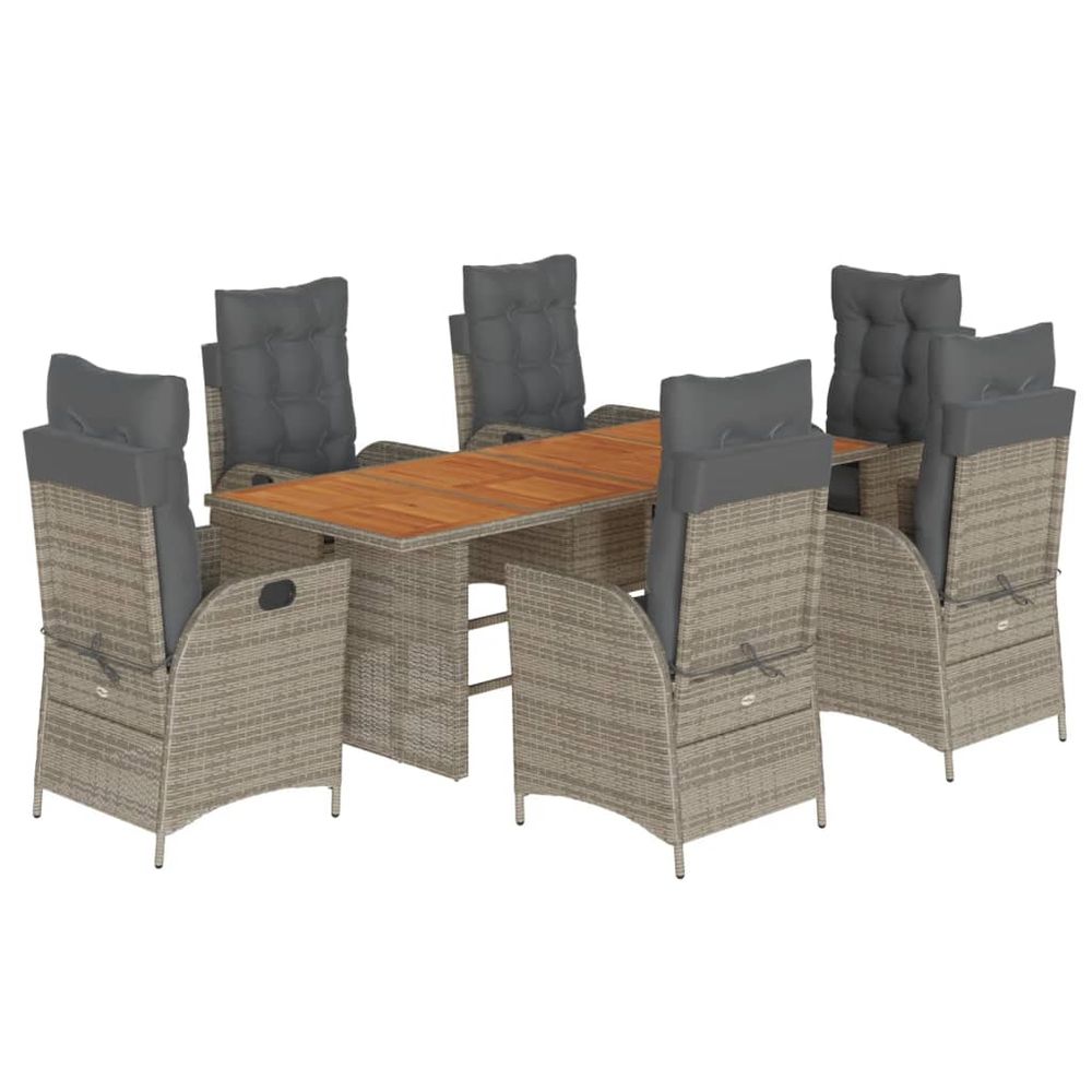 Ensemble à manger de jardin et coussins 7 pcs gris rotin