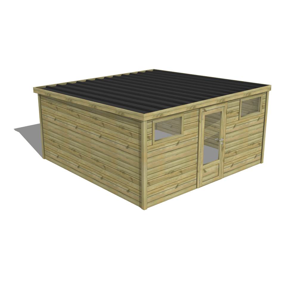 Abri de jardin bois pin traité autoclave 27mm - essentiel - 4,34x4,34m / 19m2 - bac acier - abri français