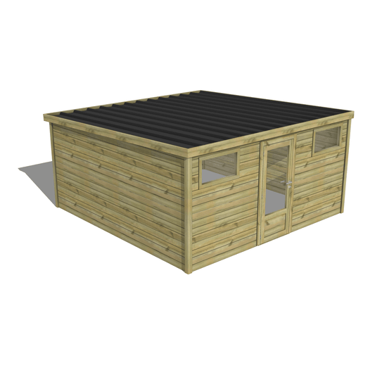 Abri de jardin bois pin traité autoclave 27mm - essentiel - 4,34x4,34m / 19m2 - bac acier - abri français