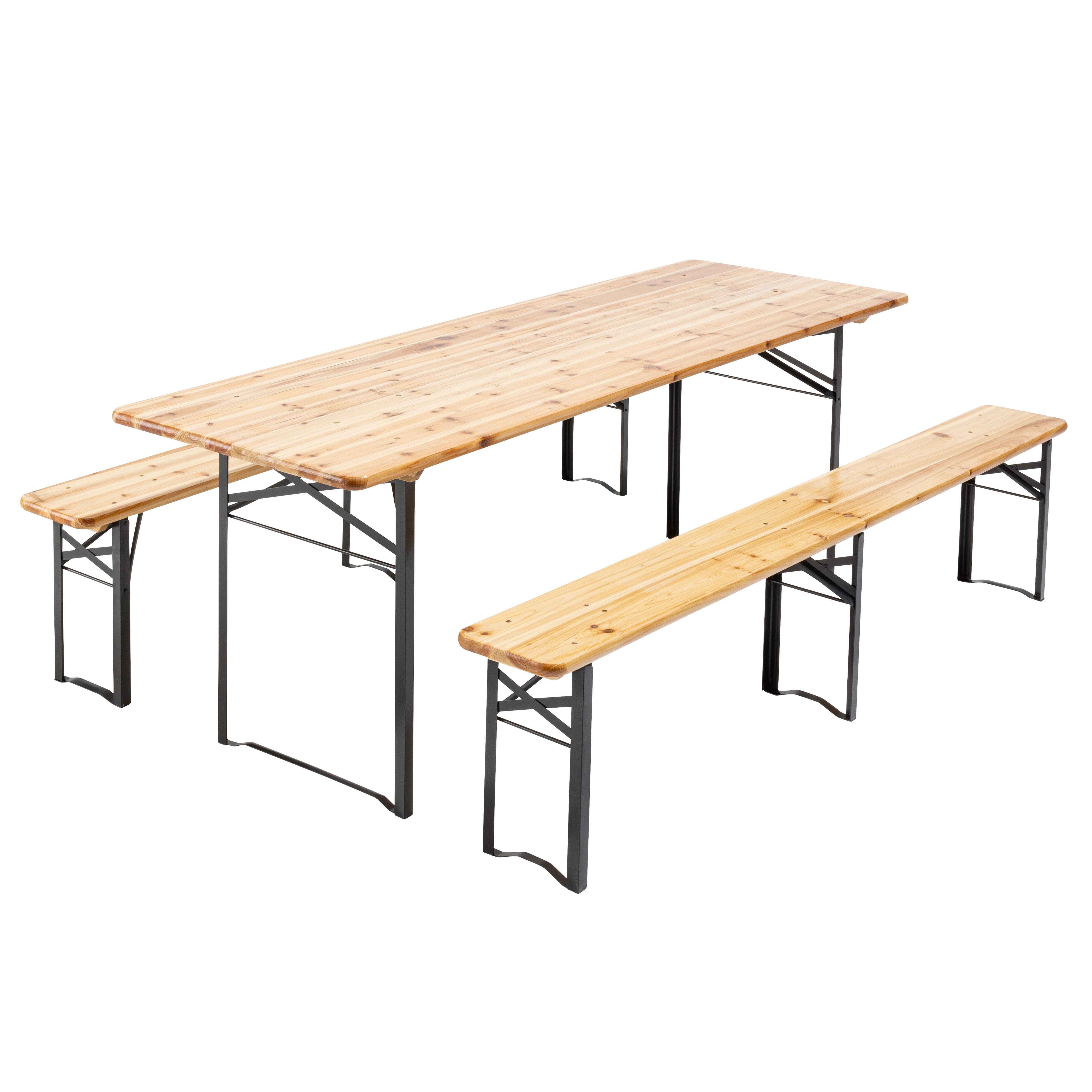 Ensemble table et bancs de jardin en bois 220 cm