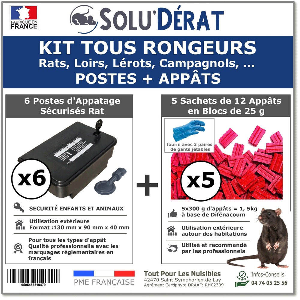 Kit de traitement professionnel - 6 postes sécurisés tous rongeurs - Rats-Mulots-Campagnols-Loirs