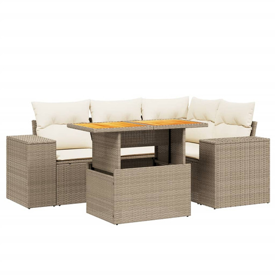 Salon de jardin avec coussins 5 pcs beige résine tressée