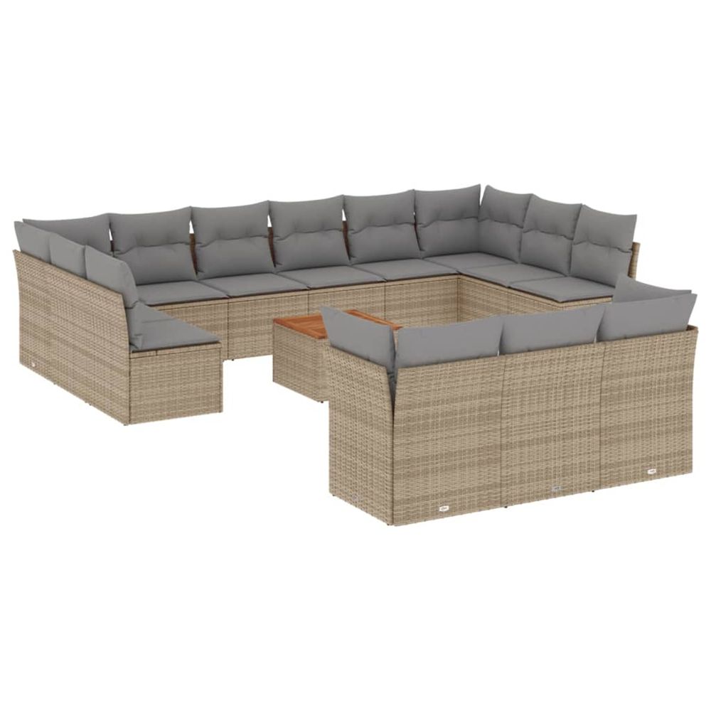Salon de jardin avec coussins 14 pcs beige résine tressée
