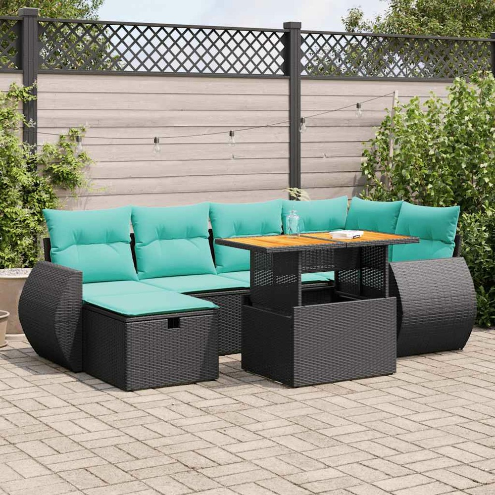 Salon de jardin avec coussins 7 pcs gris résine tressée acacia