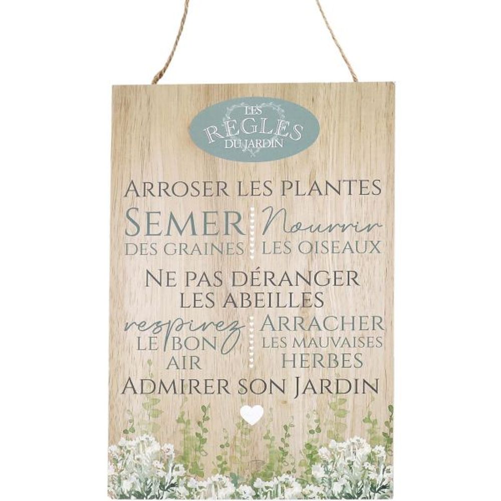 Plaque en bois règles du jardin 20 x 30 cm