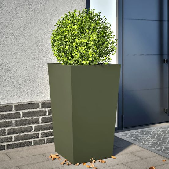 Jardinière haute carrée acier pour jardin balcon vert olive 45x75cm