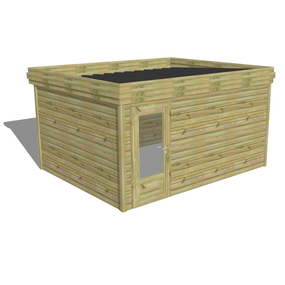 Abri de jardin bois pin traité autoclave 27mm - 4,34x3,44m / 15m2 - bac acier - abri français