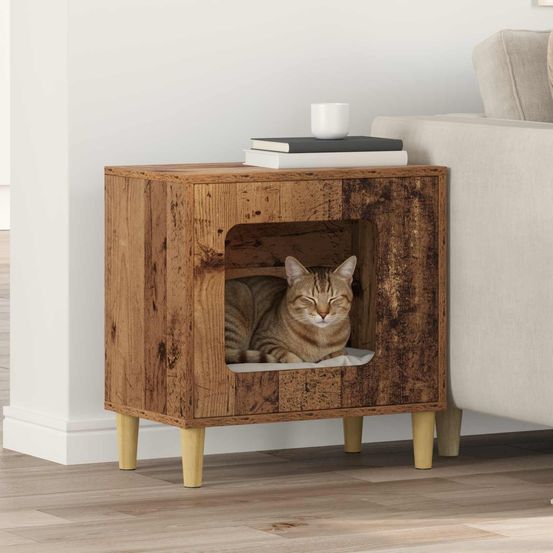 Niche chat haute bois ancien repos brun 52cm pour chat vintage unique
