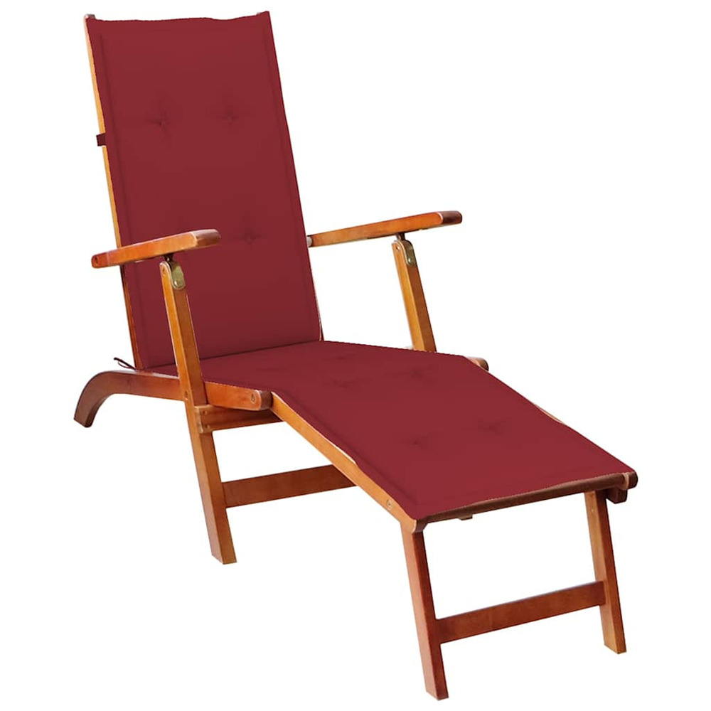 Chaise longue d'extérieur repose-pied et coussin acacia solide bain de soleil
