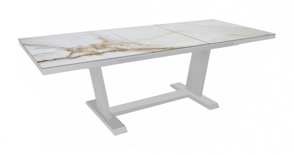 Table de jardin extensible amber en aluminium/kedra - 180/240 x 100 cm - blanc/praline