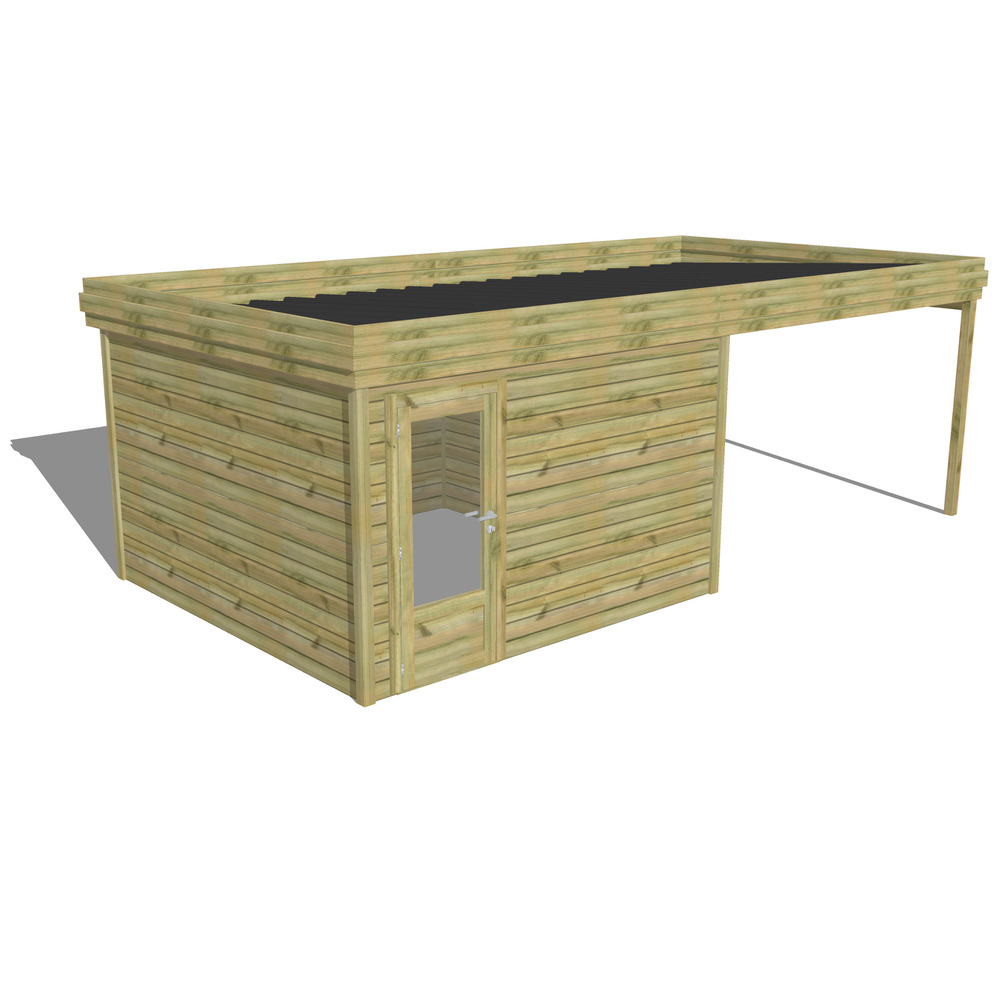 Abri de jardin bois pin traité autoclave 27mm - 6,94x3,44m / 24m2 - bac acier - abri français