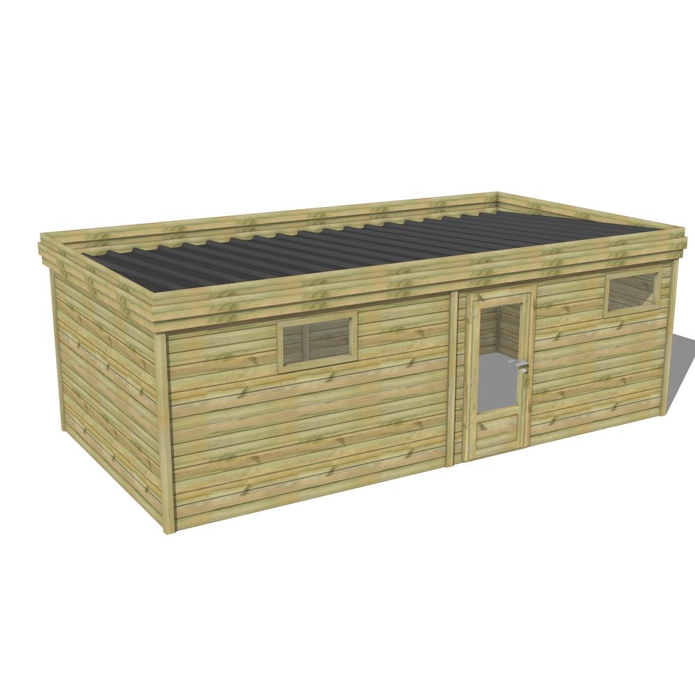 Abri de jardin bois pin traité autoclave 27mm - 6,795x3,44m / 23m2 - bac acier - abri français