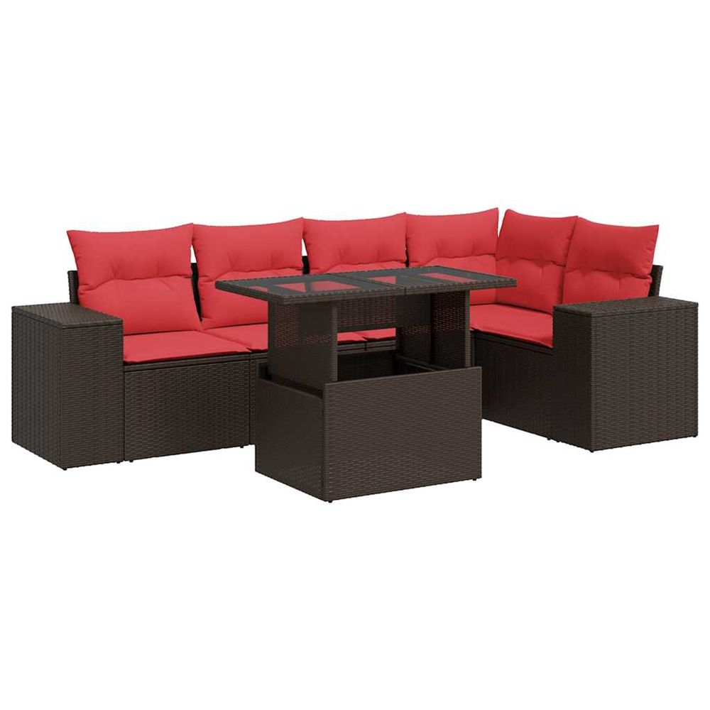 Salon de jardin avec coussins 6pcs marron résine tressée acacia
