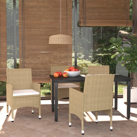 Ensemble à manger de jardin et coussins 5 pcs poly rotin beige