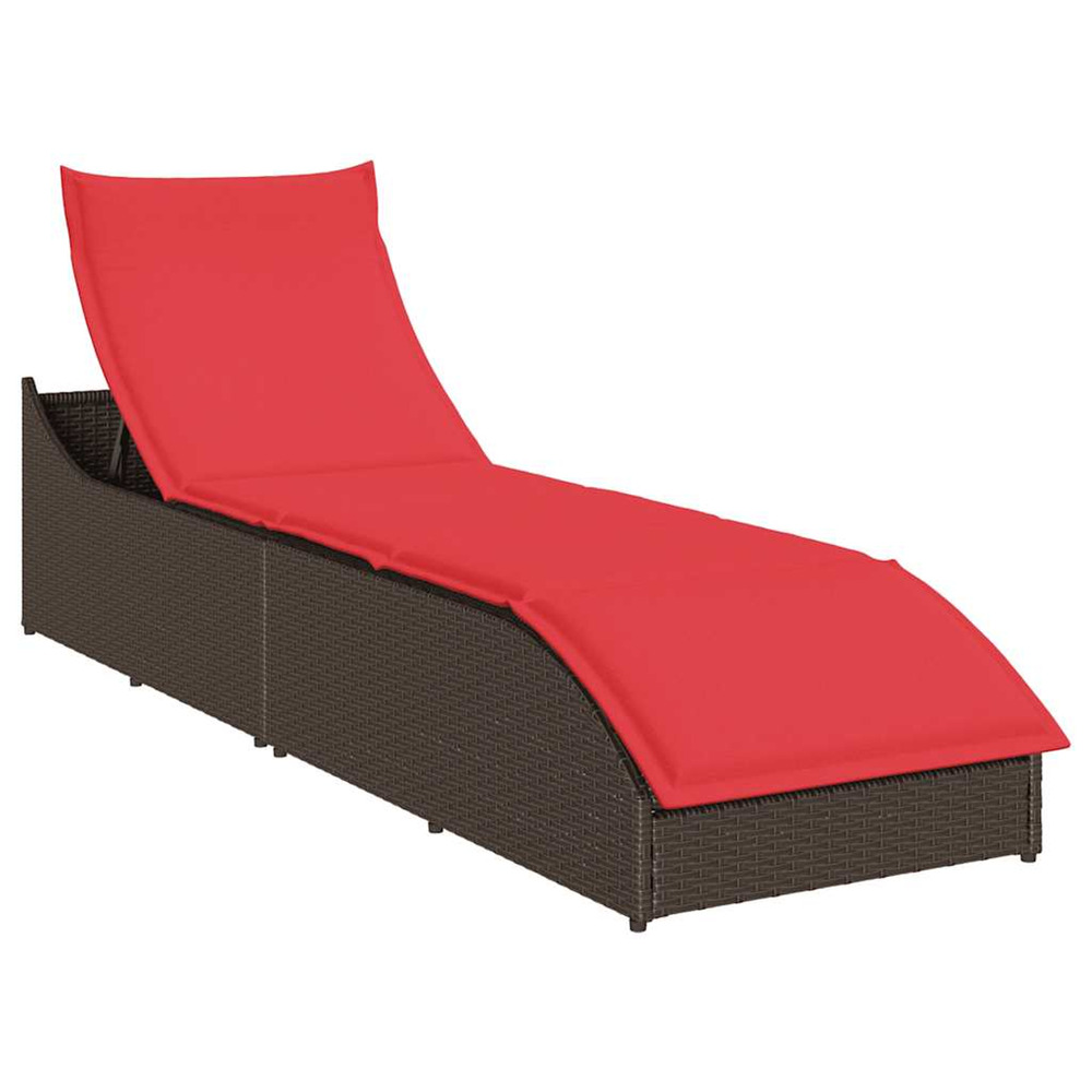 Chaise longue pliante coussin rangement marron résine tressée bain de soleil