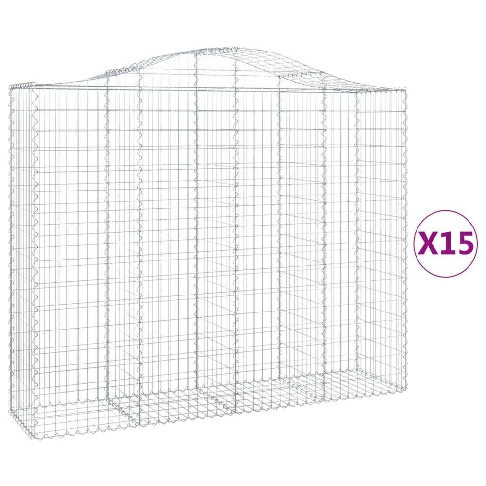 Paniers à gabions arqués 15 pcs 200x50x160/180 cm fer galvanisé