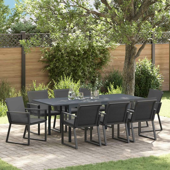 Ensemble de salle à manger pour jardin 9 pcs noir polyrotin