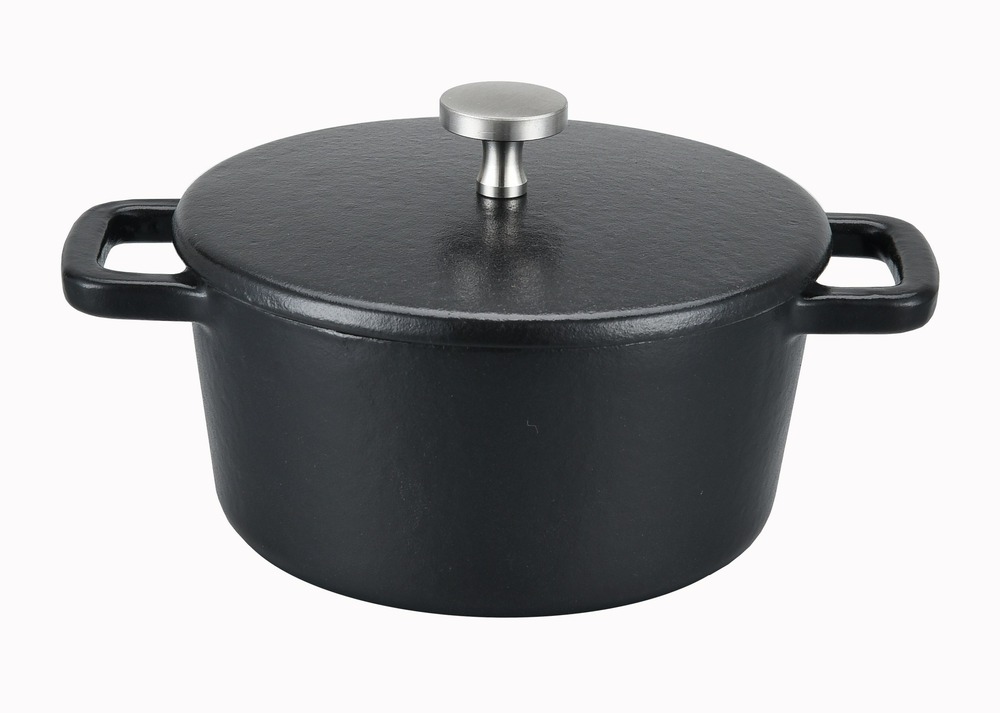 Mini cocotte ronde - ø10cm - fonte noire - avec couvercle - black design - baumalu