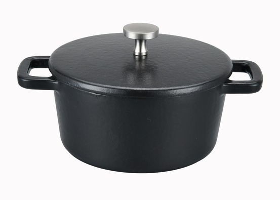 Mini cocotte ronde - ø10cm - fonte noire - avec couvercle - black design - baumalu