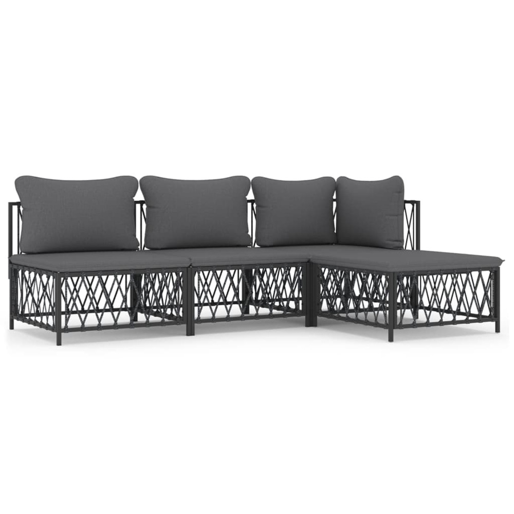 Salon de jardin avec coussins 4 pcs anthracite acier