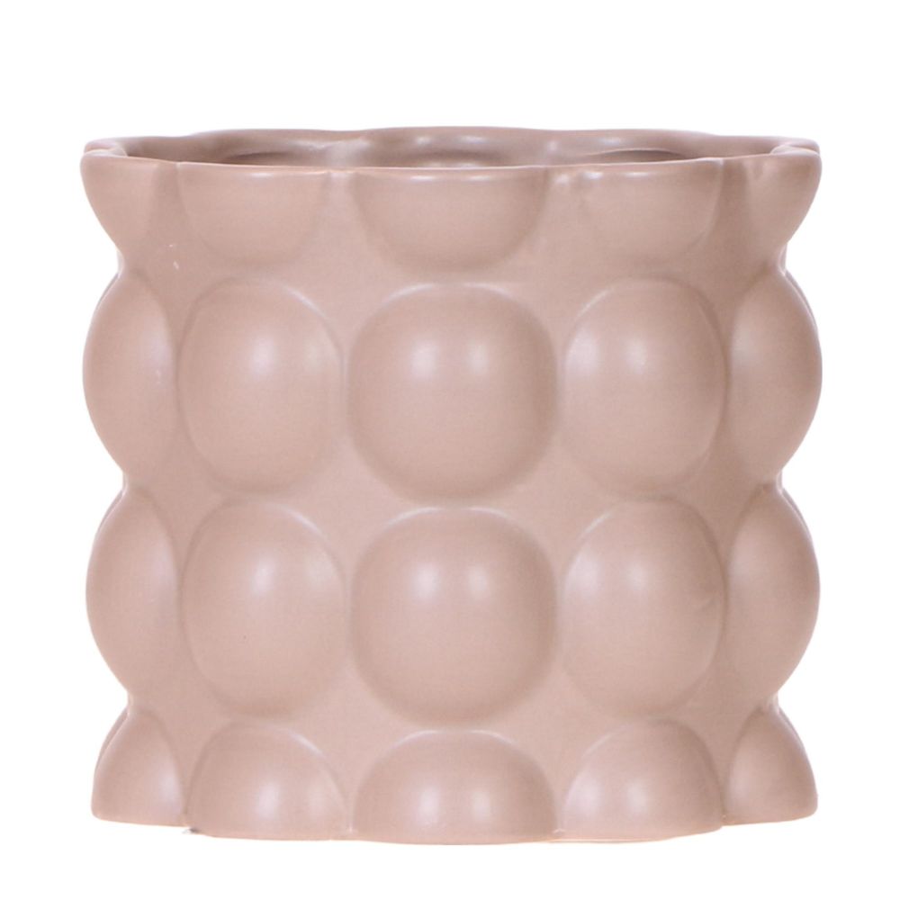 Cache-pot céramique mat texture bulles - douceur cosy - pot de 12cm - sable