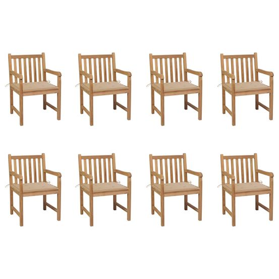 Chaises de jardin lot de 8 avec coussins beige bois teck massif