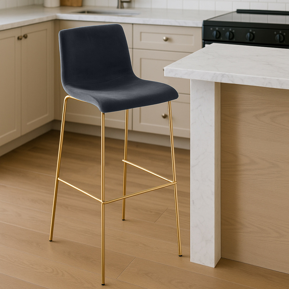 Tabouret de bar hoover velours 4 pieds or