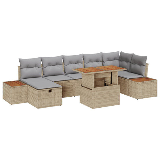 Ensemble de canapé de jardin 8 pièces avec coussins beige poly rattan