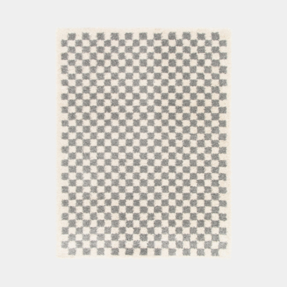 Tapis damier à poils longs - colorama - gris coloré - 200 x 290 cm