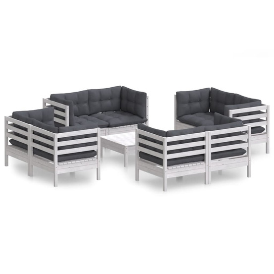 Salon de jardin 9 pcs avec coussins anthracite bois de pin