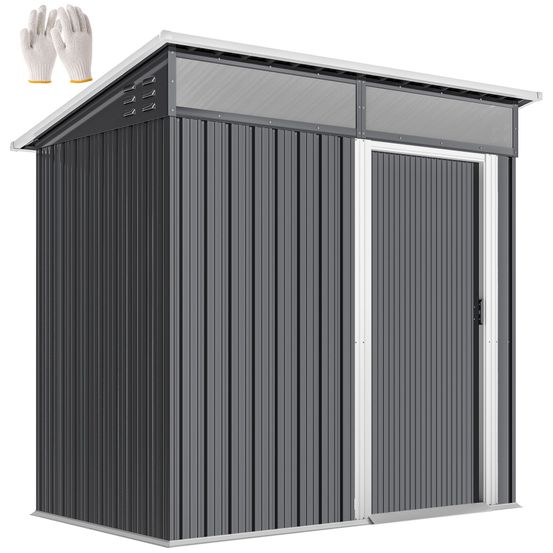 Abri de jardin acier galvanisé 195 x 122 x 182 cm gris foncé porte coulissante - comfortxl outdoor living