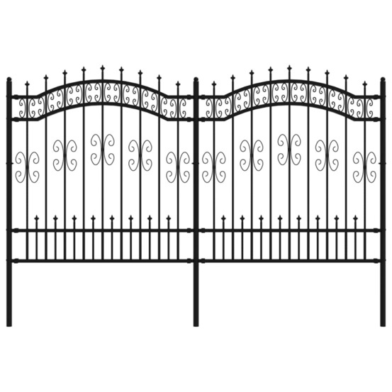 Clôture de jardin avec dessus en forme de lance, noire, 240 x 125 cm, acier thermolaqué