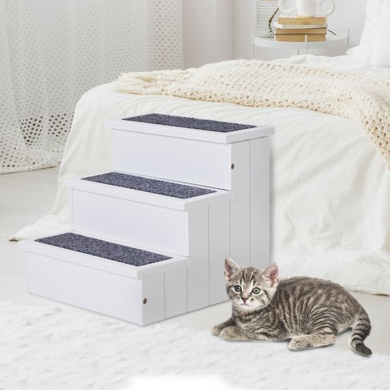 Escalier pour chien 3 marches en bois avec rangement aide à la mobilité blanc – comfortxl outdoor living