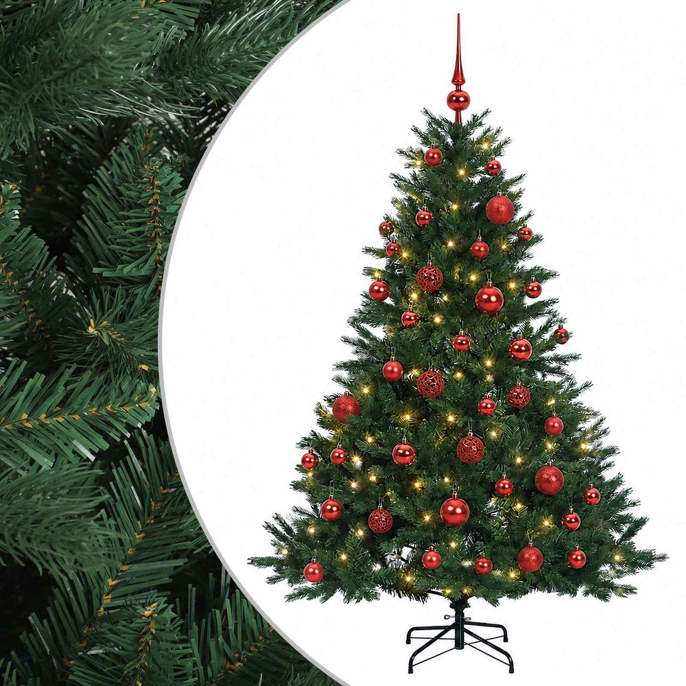 Sapin de noël artificiel avec boules 120 cm 150 led blanc chaud