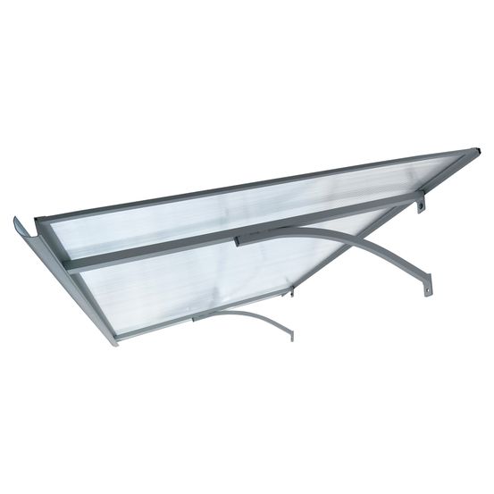 Auvent de porte aluminium t-160 – 160 x 100 cm, cadre gris clair ral 7035, toit transparent