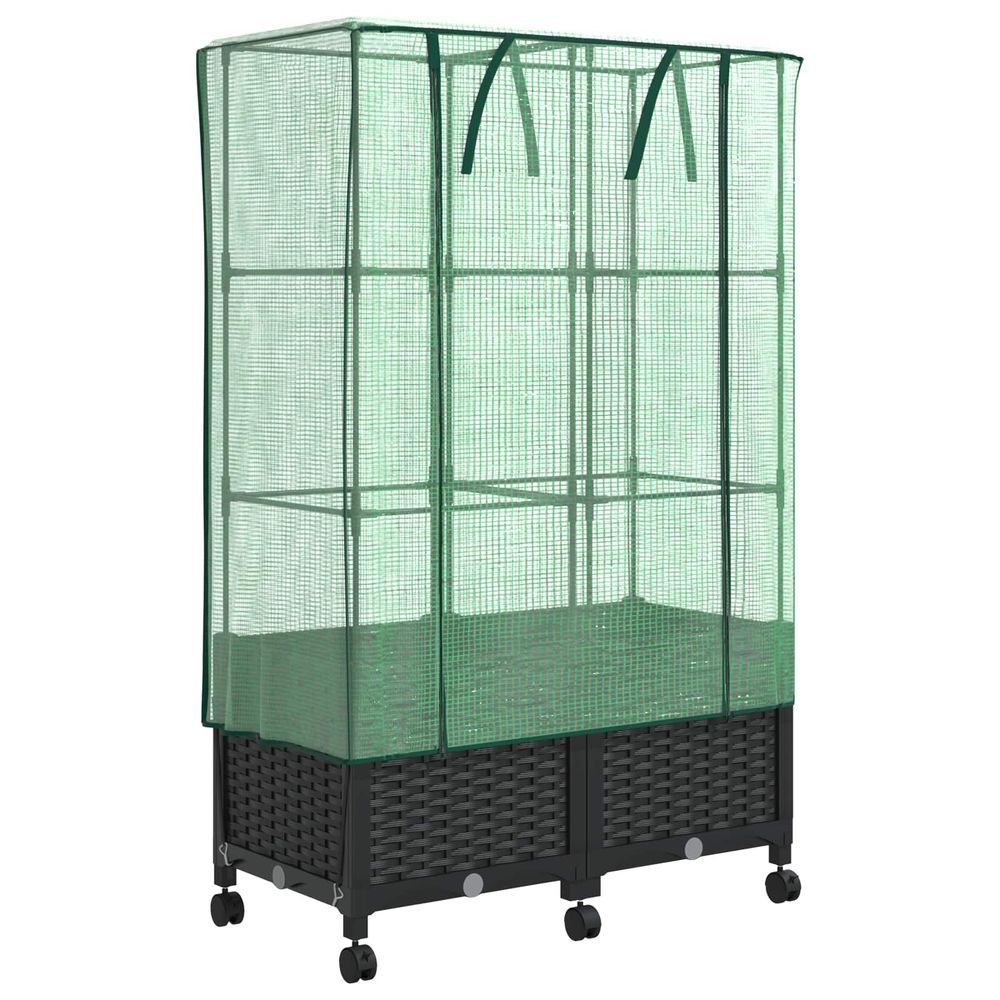 Jardinière d'extérieur de jardin avec couverture de serre et roues 2 pc pp