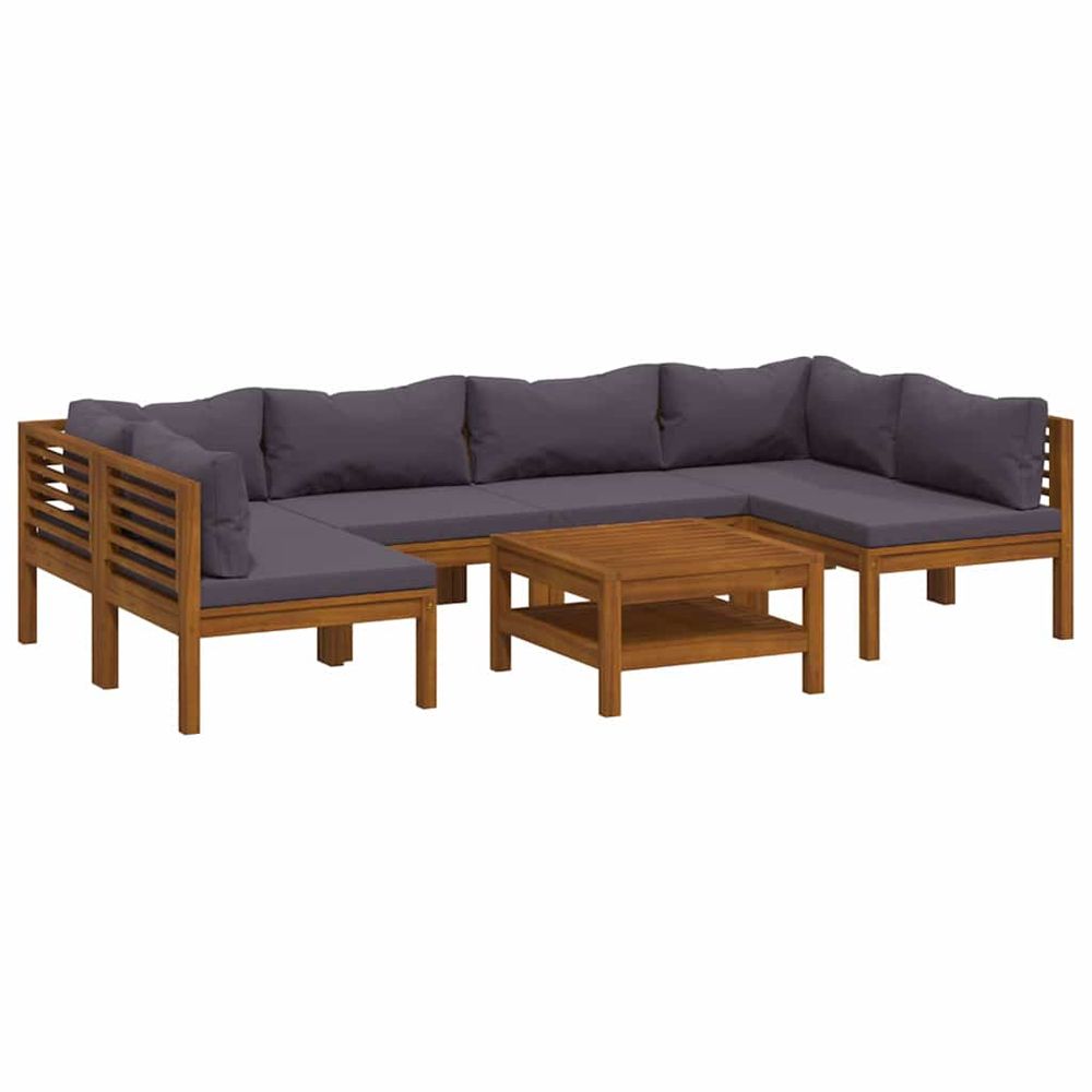 Salon de jardin 7 pcs avec coussin bois d'acacia solide