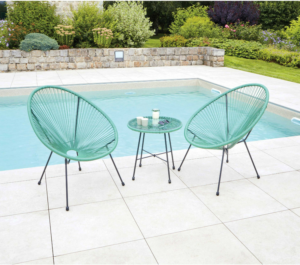 Salon de jardin en acier - 2 places - vert amande - caracas