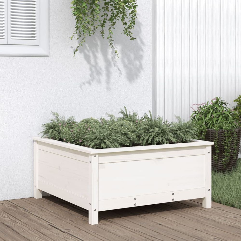 Jardinière carrée en bois de pin pour jardin balcon blanc 82x82cm