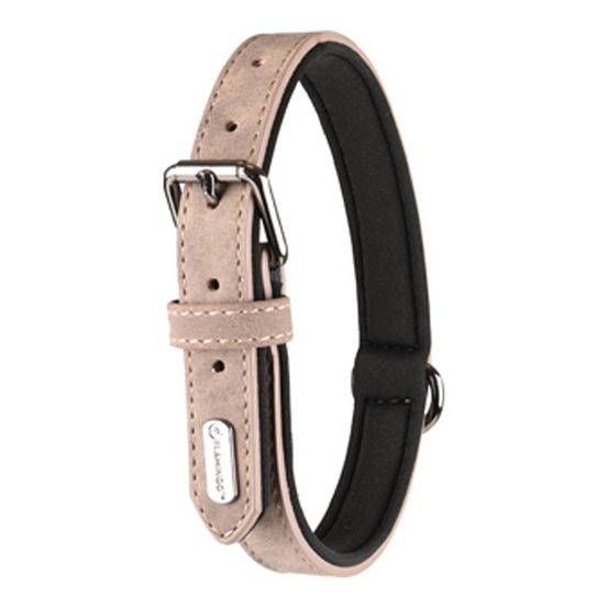 Collier taille s-m 29-35 cm en simili cuir et néoprène delu, couleur taupe