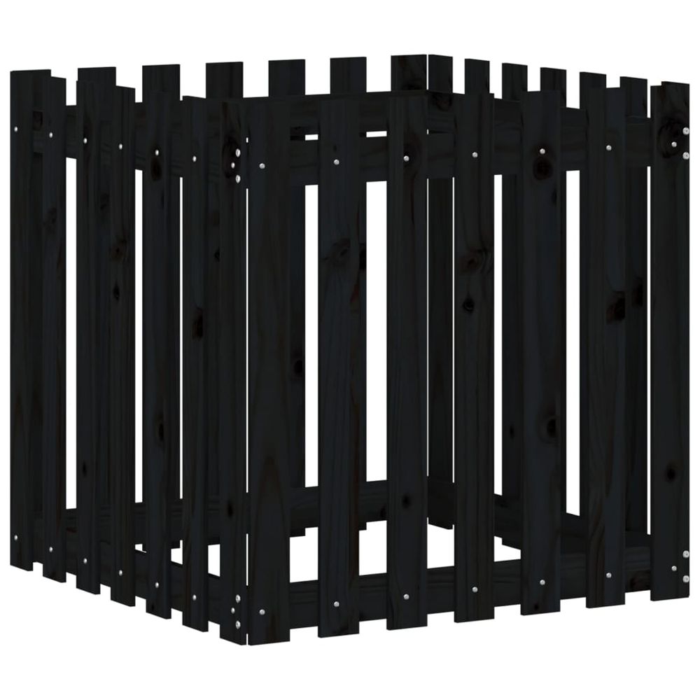 Jardinière avec design de clôture noir 70x70x70 cm pin massif