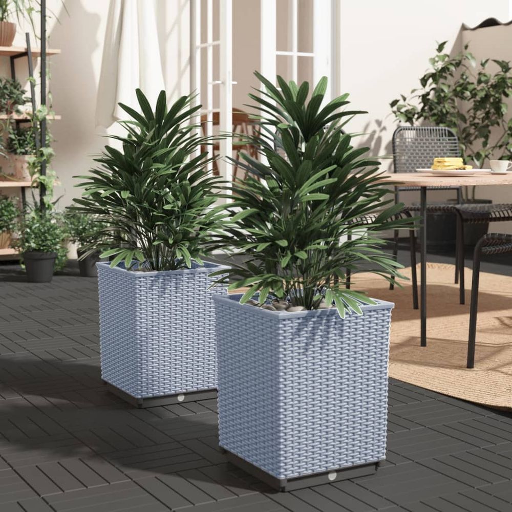 Lot de 2 pots de fleurs carrés en polypropylène gris clair pour extérieur 30cm