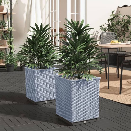 Lot de 2 pots de fleurs carrés en polypropylène gris clair pour extérieur 30cm