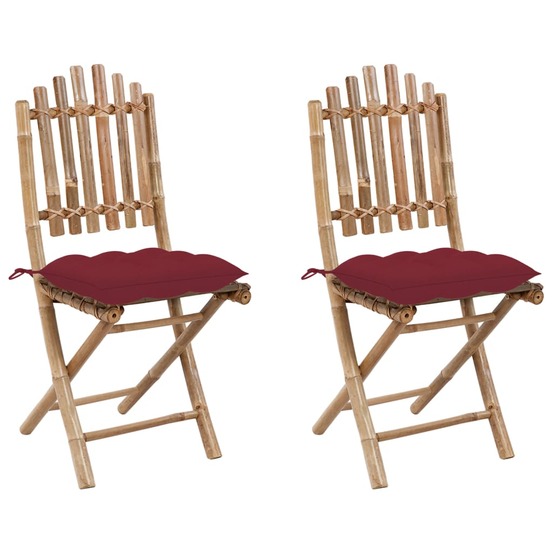 Chaises pliables de jardin lot de 2 avec coussins bambou