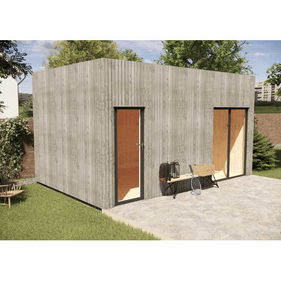 Bureau de jardin 4 saisons en bois 5,5 x 3,5 x 3,2 m / isolation re2020 avec plancher isolé