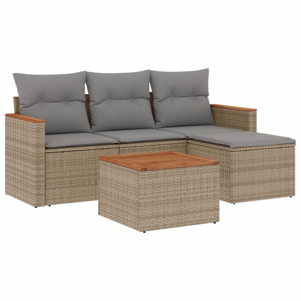 Salon de jardin avec coussins 5pcs mélange beige résine tressée