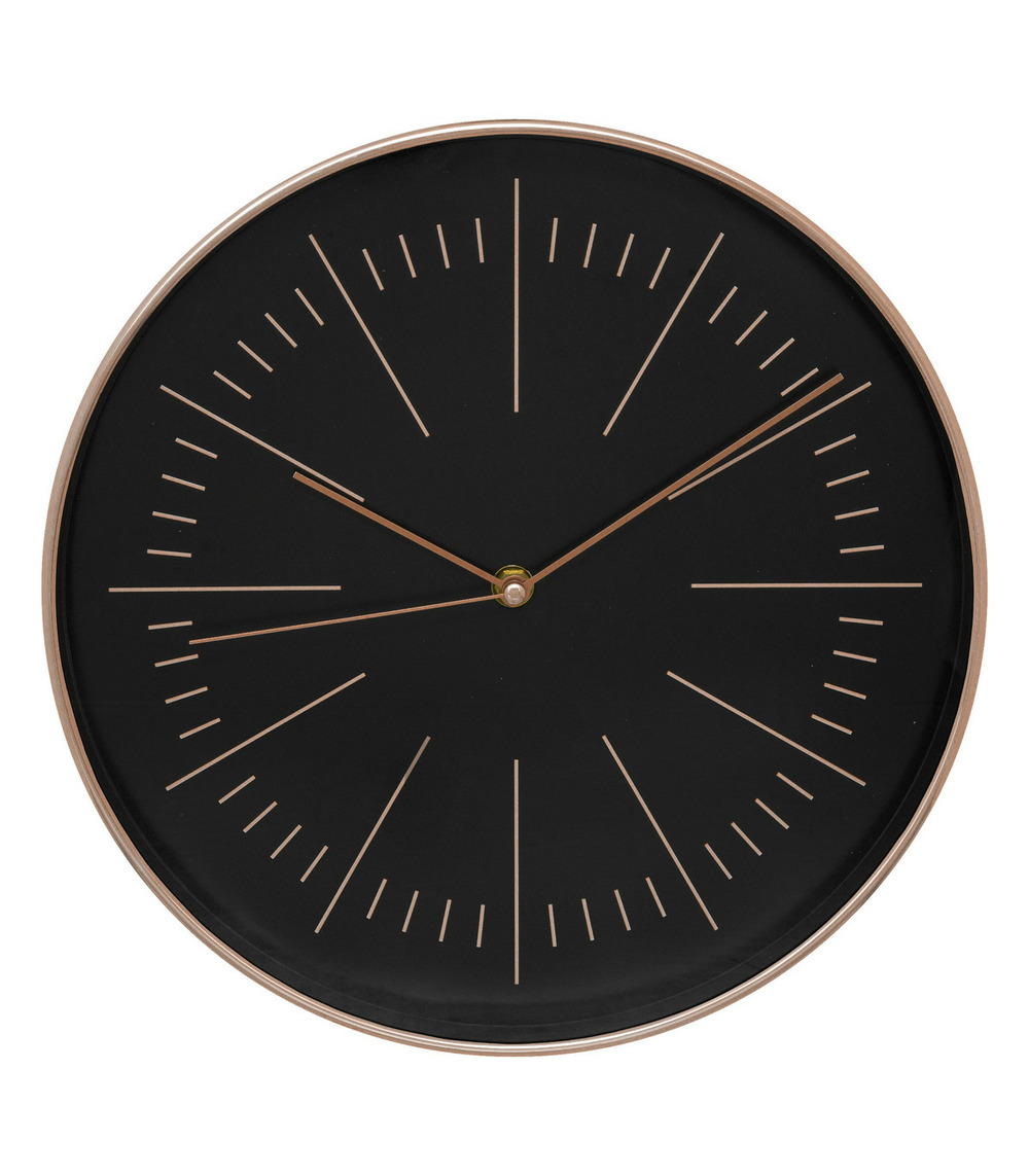 Pendule murale moderne bicolore noir et cuivre d 30 cm