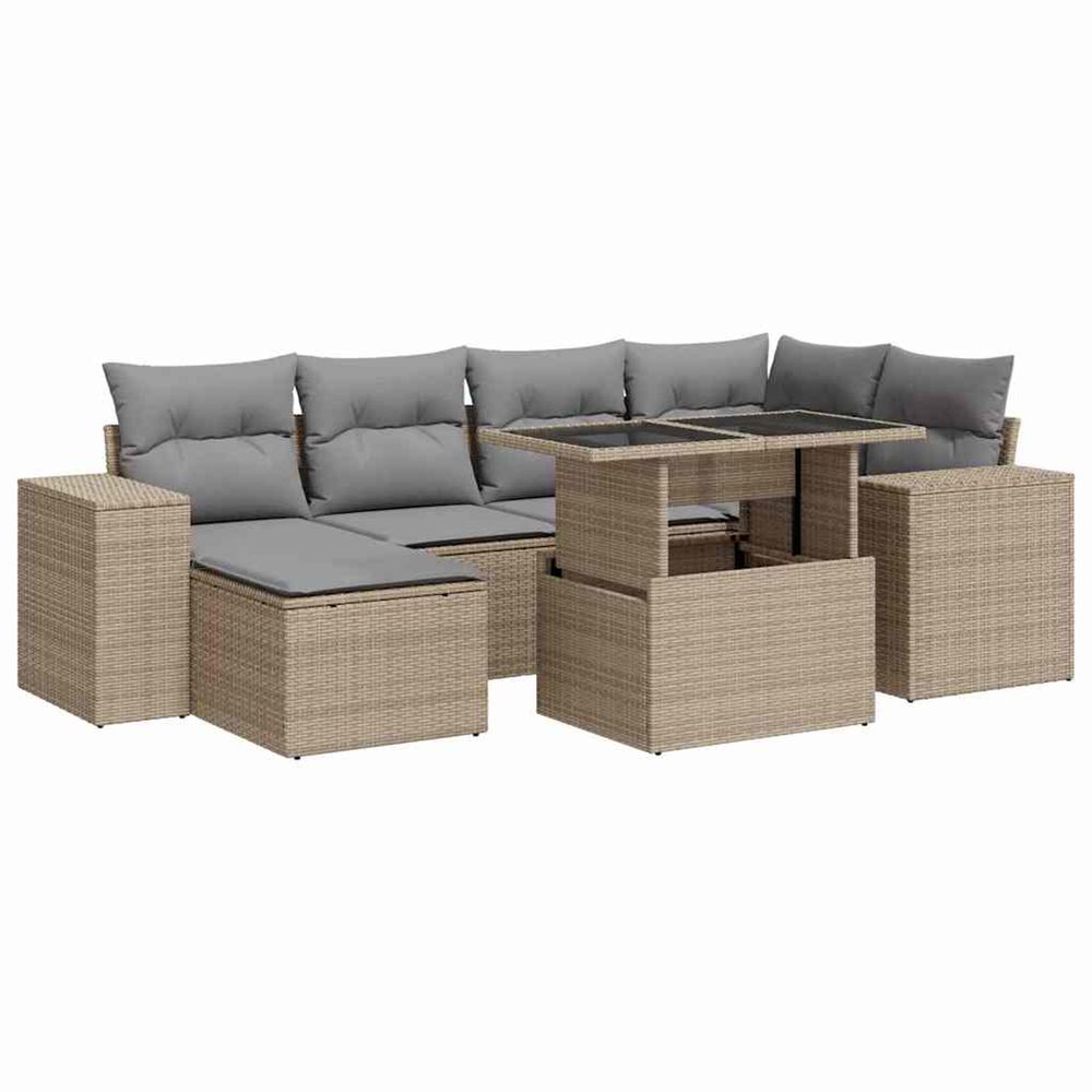 Salon de jardin avec coussins 7 pcs beige résine tressée