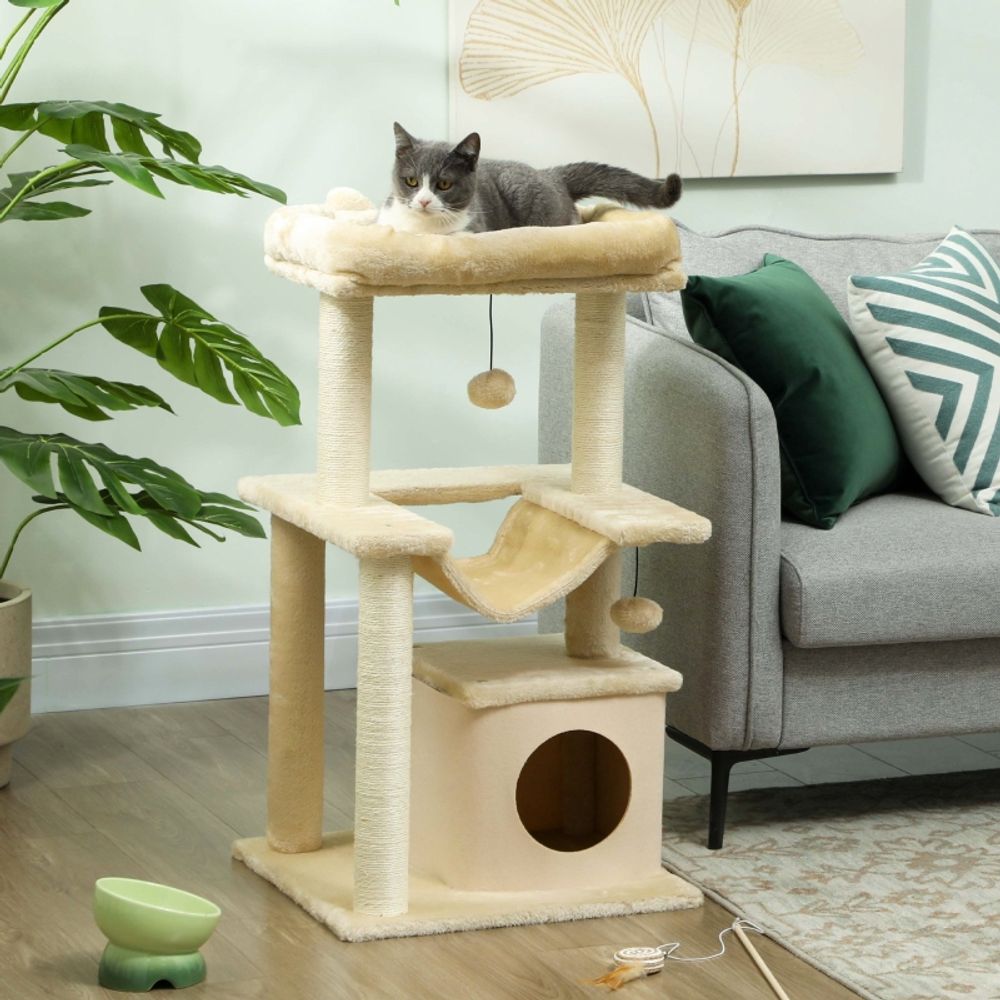 Arbre à chat griffoir sisal niche hamac jouet 48x48x90cm crème - comfortxl pet living